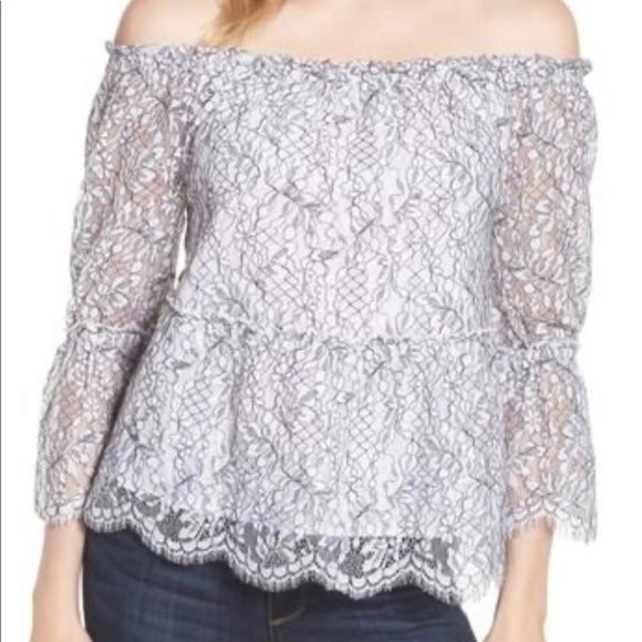 Cupcakes And Cashmere Nichols White & Black Lace Off Shoulder Top Womens L NEW - Picture 1 of 4